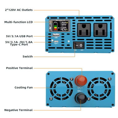 XDZWATT Inverter de onda pura 2200W Continuos 4500W pico 12v a 120v 60hz - Img 114141117