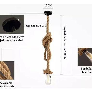 Lámpara de techo colgante con cuerda torcida de cáñamo estilo vintage 1 pieza - Img 99648032