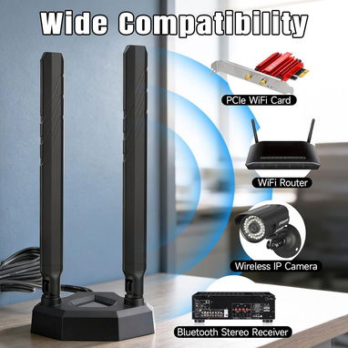 Eightwood Antena WiFi 7 + Bluetooth 5.4. WiFi 6E Tri-Band. 2.4GHz 5GHz 6GHz. Conector RP-SMA. Antena con base magnética - Img 120608394