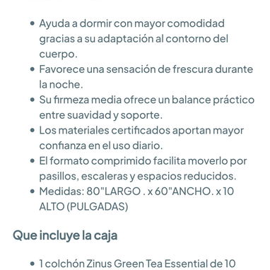 Zinus Colchón Queen de espuma viscoelástica esencial de té verde de 10 pulgadas 🌐 - 5/5
