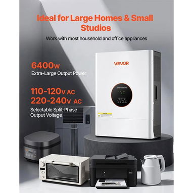 Inversor Híbrido VEVOR 6400W 12000W Pico Baja Frecuencia 48V a 120V/240V Split Phase MPPT 120A Off Grid Blanco - Img 123064049