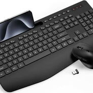 Combo de teclado y mouse inalámbricos, teclado ergonómico de tamaño completo con reposamuñecas, soporte para teléfono, m - Img 45611655
