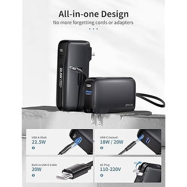🔋 Power Bank Joyfar 10,000mAh 22.5W | USB-C Rápida | Cable Integrado + Enchufe | Compacto Envío Disponible + Garantía - Img 113039405