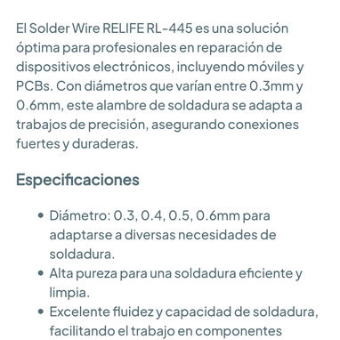 Estaño RELIFE RL-445 Alta Pureza 0.3mm 🌐 - Img 127639436