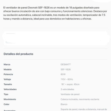 VENTILADOR DE PARED DE 18" MARCA DESMATT  (GARANTÍA DE 30 DÍAS -MENSAJERIA DE 1 A 2 USD PARA TODA LA HABANA) - 2/2
