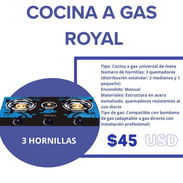 Cocina de gas de 3 hornillas Royal - Img 54799499