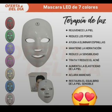 Mascara led Facial para piel con fototerapia de 7 colores  Utilizala y reduce tus poros, trata y reduce el acne, aclara - 2/3