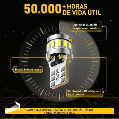 Bombillas LED T10 AUXITO Cola de pescado 194/168/2825 Canbus 6500K Blanco Frío – Paquete de 2 - 5/8