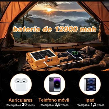 Reflector portatil, solar y recargables para exteriores o interiorescon puerto de usb y 4 modos de luz - 6/8