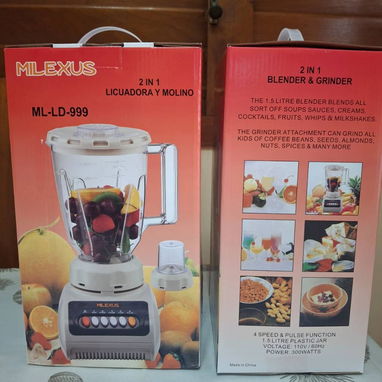 Batidora con molinillo Milexus. 🔸Vaso Plástico 1,5 lts  🔸4 Velocidades  🔸1 Mes de garantía  🔸110V - 60hz. 300W - 3/3