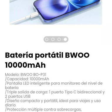 Batería portátil BWOO 10000mAh. Modelo: BWOO BO-P31 - Img 121332809