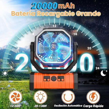 Ventilador Recargable 20000mAh con Luz LED y Control Remoto F6 - 3/5