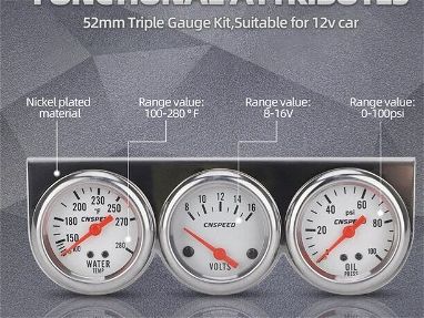 Juego de manómetros triples universales para vehículos (Medidor de Presión de aceite, voltimetro y temperatura) - Img 61186405