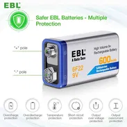 🔋​ BATERIAS RECARGABLES 9 VOLT 🔋​ MARCA EBL® 🔋 CALIDAD 🔋 LA MEJOR 🔋 600mAh 🔋 - 5.887.23.60 - Img 47728152