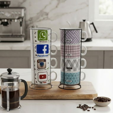 Set de 4 tazas de café o té con soporte - Img 127040791