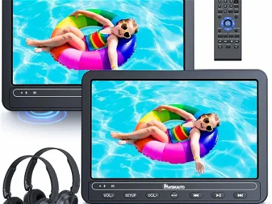 NAVISKAUTO Reproductor de DVD dual de 10.5 pulgadas con batería recargable de 5 horas, reproductor de DVD portátil para - Img main-image