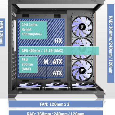 KEDIERS PC CASE ATX 6 PWM ARGB Ventiladores preinstalados, carcasa de computadora de torre media con vidrio templado de - Img 122550209