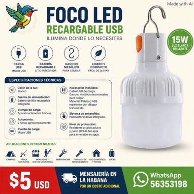 BOMBILLO LED 15W. Combo en oferta. FOCO QUE RECARGA POR USB. Lámpara USB - 2/2