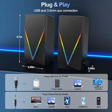Bocinas Multimedia de Escritorio BUSP-HYY E-1062 | Sonido PC con LED en La Habana - Img 119641884