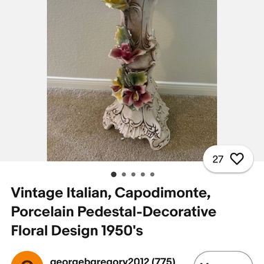 Soporte para plantas con pedestal floral Capodimonte Vintage, Porcelana dorada, Italiana - 5/6