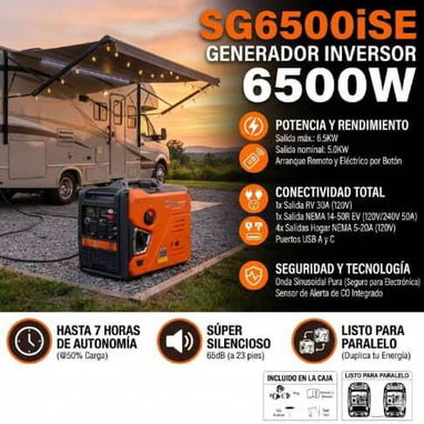 Planta Eléctrica  SIGMA 6500W  Modelo: SG6500iSE Super Silenciosa  DUAL FUEL  110 y 220 V Con Su Aceite Y Espigas - 2/2