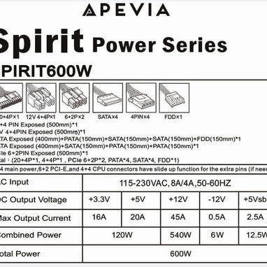 ⚡ FUENTE DE PODER APEVIA SPIRIT ATX-SP600 – 600W ⚡🌐 68.28 USD - 6/6