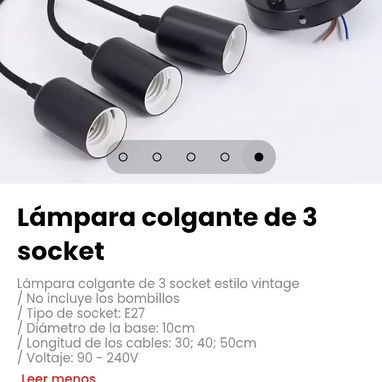 Lámpara colgante de 3 socket estilo vintage. No incluye los bombillos - 5/5
