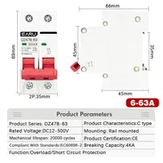 Breaker DC 2 polos 63 A 12-500 V para banco de baterías o paneles - Img 58231373