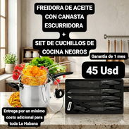 FREIDORA DE ACEITE CON CANASTA ESCURRIDORA + SET DE CUCHILLOS DE COCINA NEGROS, Garantía de 1 mes, Entrega costo adicion - Img 54659956