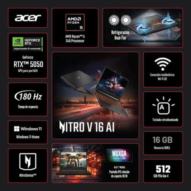 🎮 Laptop Acer Nitro V 16" Ryzen 5 – 16GB DDR5 / 512GB SSD NVMe / RTX 5050 – NUEVA - Img 120881610