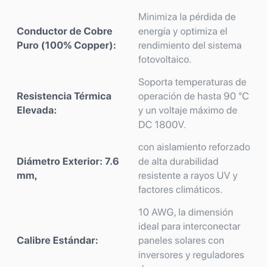 Cable Fotovoltaico #10X 7.6 M M. Rojo 50 M- Q7. Lumina. - 2/2