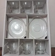 Juego de 6 tazas de cristal con sus platos para cafe. - Img 49841380
