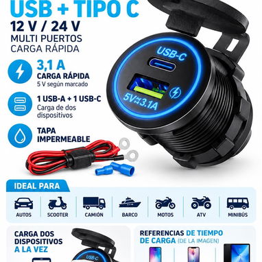 Cargador USB para autos o motos tipo cachimba - 3/3