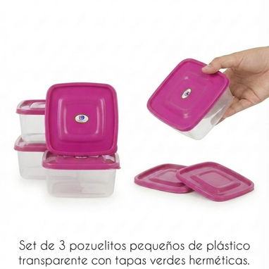 Set de 3 pozuelitos pequeños plásticos - 3/4