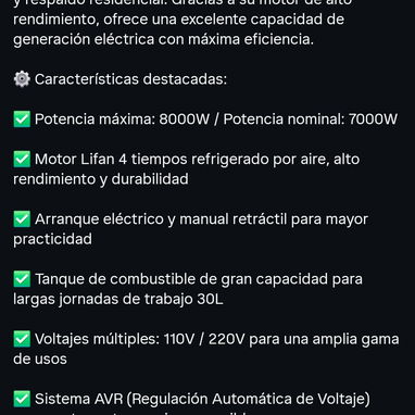 *Planta eléctrica LIFAN de 8000 w gas de la calle y gasolina encendido por yoyo y llave ( motor de arranque ).110 y 220 - Img 123424154