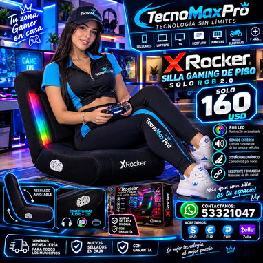 SILLA GAMING X ROCKER RGB 2.0 🔥🎮✅ Iluminación LED RGB multicolor. ✅ Sistema de sonido estéreo integrado📲 53321047 - 3/3