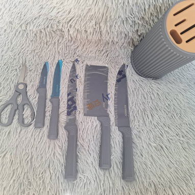Set de cuchillos de 6 piezas con base plastica marca KUNSION hoja dura en 9500cup - Img 118961823