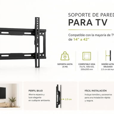 📺 Soporte Fijo para TV LED/LCD 14"–42" 💰 12 USD mensajeria por un costo adicional o recogida en Vedado - Img 125147947
