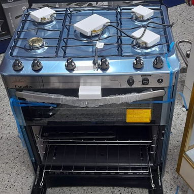 Cocina de doble horno eléctrico y de gas de 5 hornillas con magneto tapa de cristal luz en los hornos - 4/4