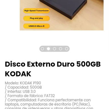 Disco Externo Duro 500GB KODAK. Modelo: KODAK P190 - Img 123999438