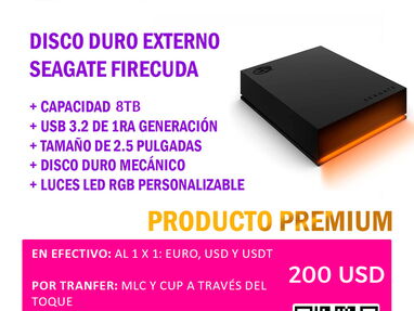 Disco Duro Externo Seagate FireCuda RGB de 8TB nuevo a estrenar en caja. | 200USD - Img main-image