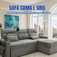 Sofá cama en L gris con base para el teléfocon porta basó baul y buerto usbno - Img 54935265