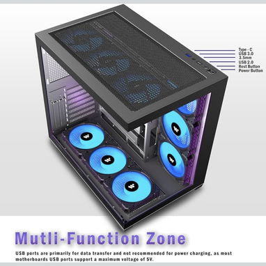 PC CASE ATX 9 PWM ARGB Ventiladores preinstalados, funda de PC para juegos de torre media, carcasa panorámica de vidrio - Img 108724477