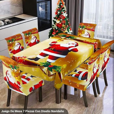 💜Juego de 7 piezas Mantel para mesa con 6 Cobertores para sillas Medidas: Mantel:152cm x 228cm Cobertores: 40-50cm/40-6 - 9/10
