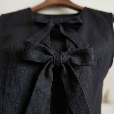 Blusa de Hilo Negra sin Mangas - Detalle Elegante de Lazos (Nueva) - Img 125183458