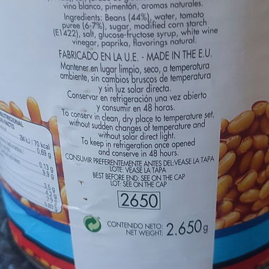 Lata de Frijoles Blancos Guisados en salsa de tomate- 2650g - 2/3