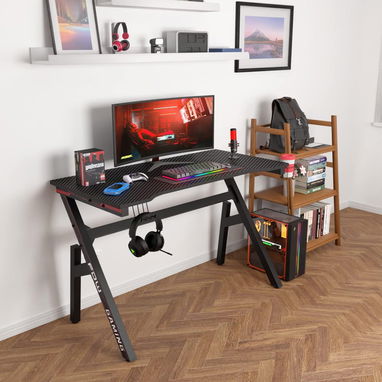 🎮🖥️ MESA GAMING 47" BESTOFFICE FIBRA DE CARBONO ROJA CON PORTAVASOS Y SOPORTE AURICULARES ENVÍO DISPONIBLE* + GARANTÍA - Img 110788034