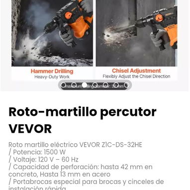 Roto-martillo percutor VEVOR. Voltaje: 120 V – 60 Hz - 2/7