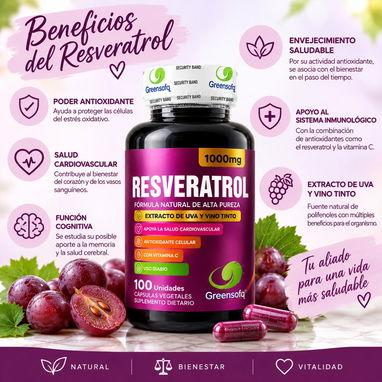 Resveratrol Suplemento Natural Salud Cardiovascular Sistema inmunologico Envejecimiento saludable Antioxidante Cerebral - 4/5