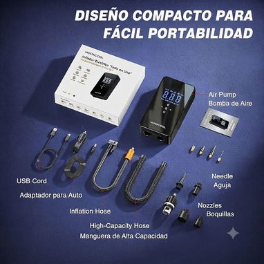 🛞 Compresor Portátil MOONCOOL 6000 mAh ✅ 150 PSI | 12V | Luz LED | Función Power Bank - 2/4